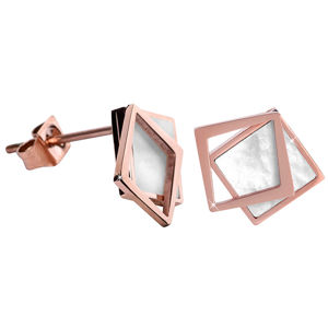Troli Bronzové náušnice v tvare dvojitého štvorca - perleťové
