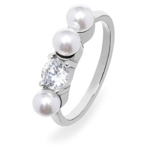 Troli Elegantný oceľový prsteň so zirkónom a perlami VEDR0341S 60 mm
