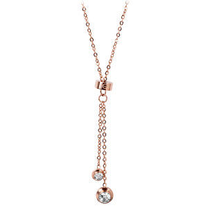 Troli Ružovo pozlátený oceľový náhrdelník s kryštálmi