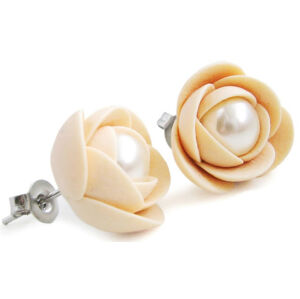 Troli Svetlo béžové náušnice puzetky kvetinky s perlou Preciosa