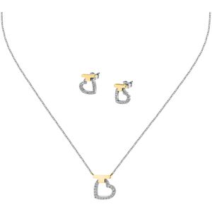 Trussardi Oceľový set bicolor šperkov so zirkónmi T-Logo TJAXC51 (náhrdelník, náušnice)