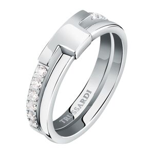 Trussardi Pôvabný oceľový prsteň so zirkónmi T-Logo TJAXC42 58 mm